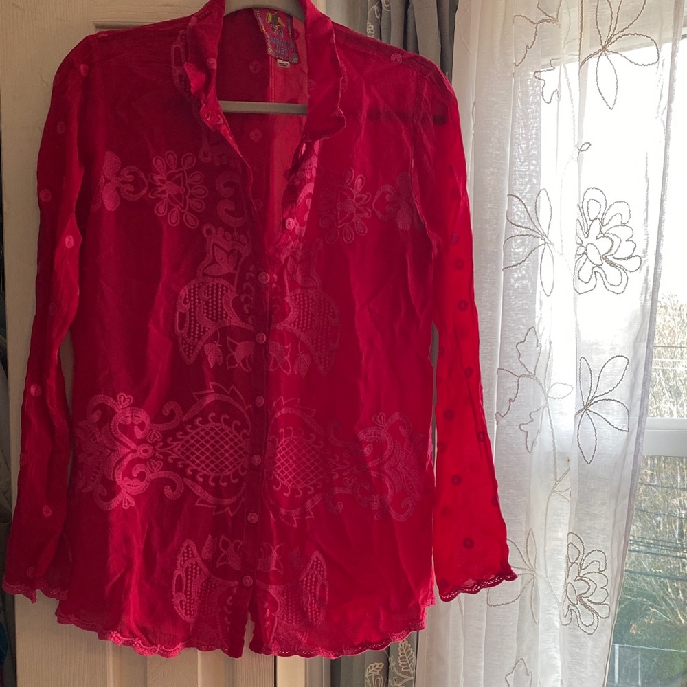 Johnny Was Vibrant hot pink embroidered blouse S